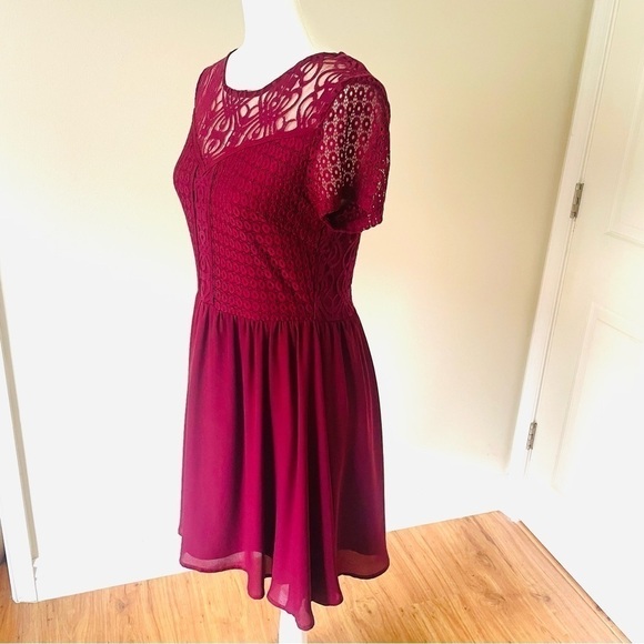 Alya by Francesca's Collection Burgundy Lace Top Mini Dress - Picture 4 of 14